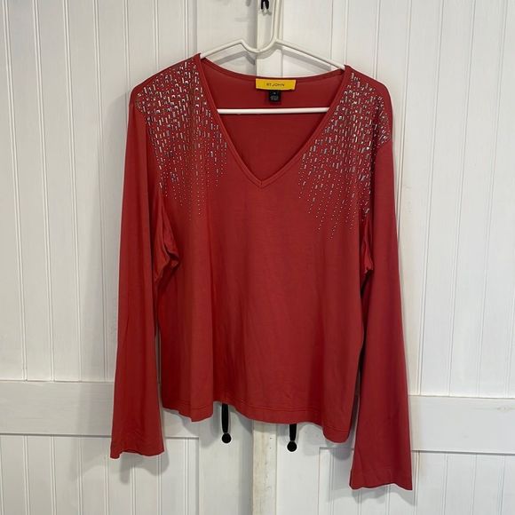St. John Tops - STUNNING ST. John blingy, lightweight, long sleeve dark coral top size XL